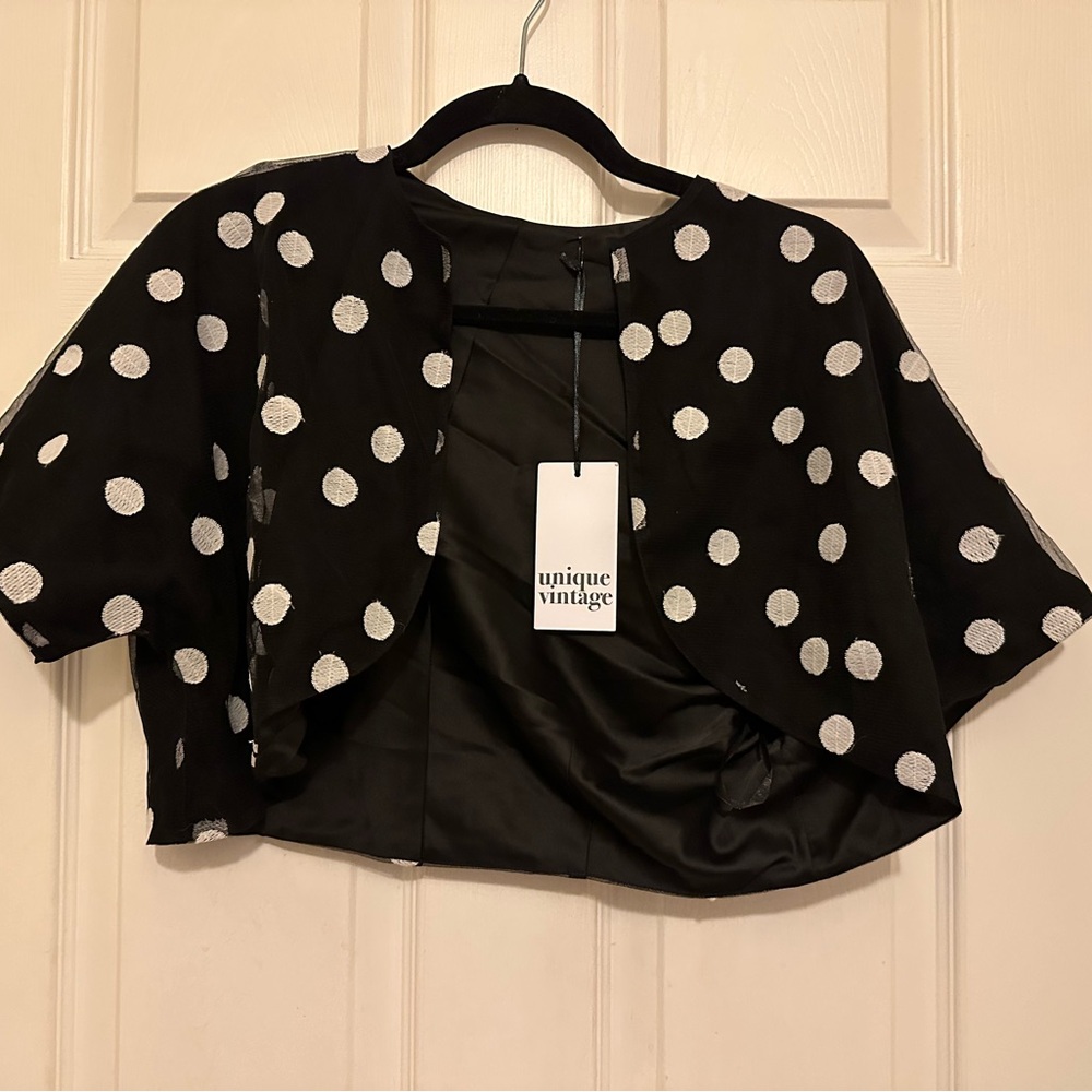 Elegant Black and White Polka Dot Dress - Picture 15 of 16